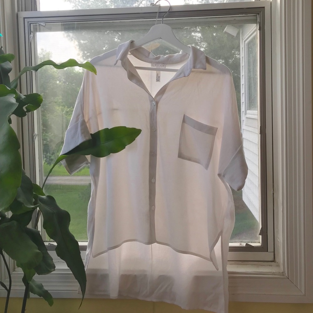 Oversized Short Sleeved Button Down, White